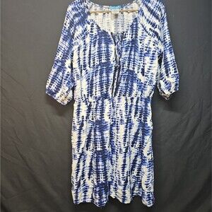 OP Ocean Pacific Blue White Tie Dye Dress Womens XXL Elastic Waist Comfort